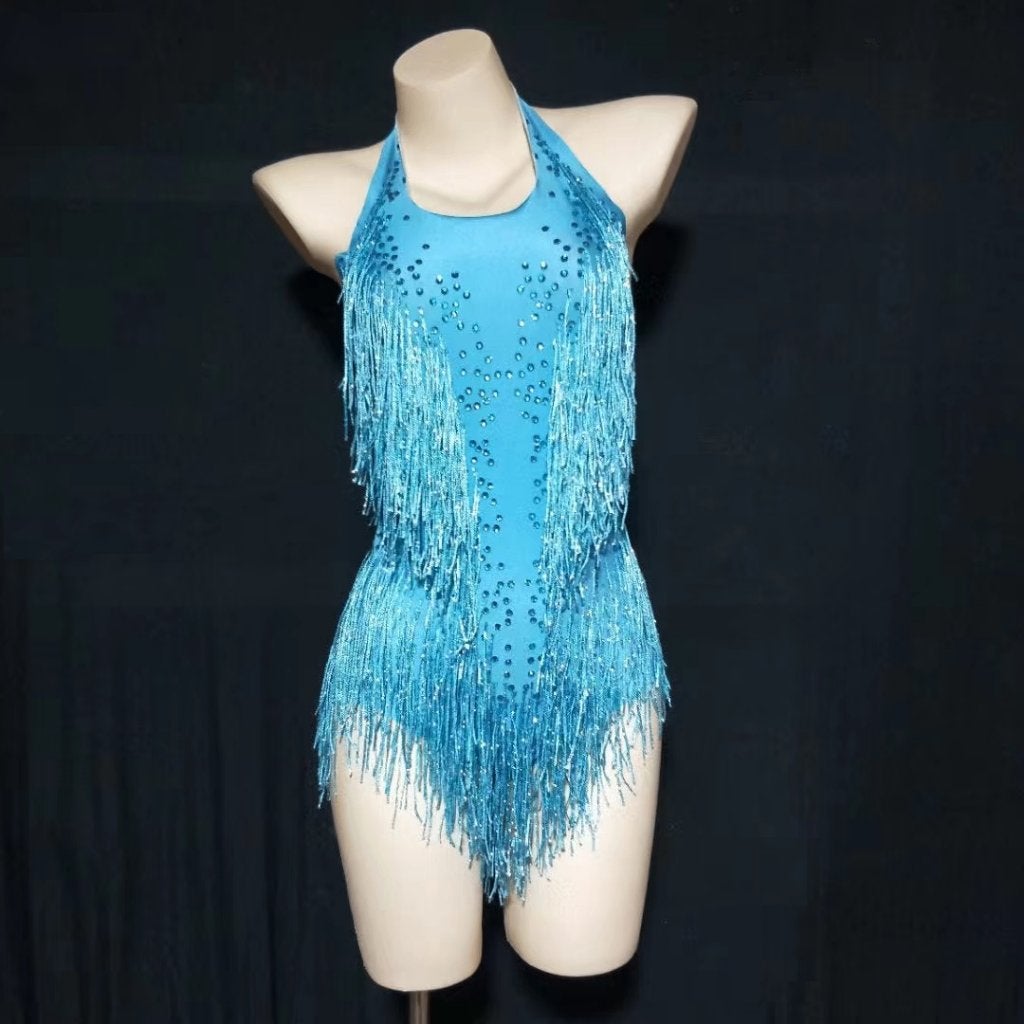 Dames lichtblauwe glitter bodysuit / jumpsuit feest festival, Maat 38/40 (M), Verzenden, Nieuw, Overige thema's