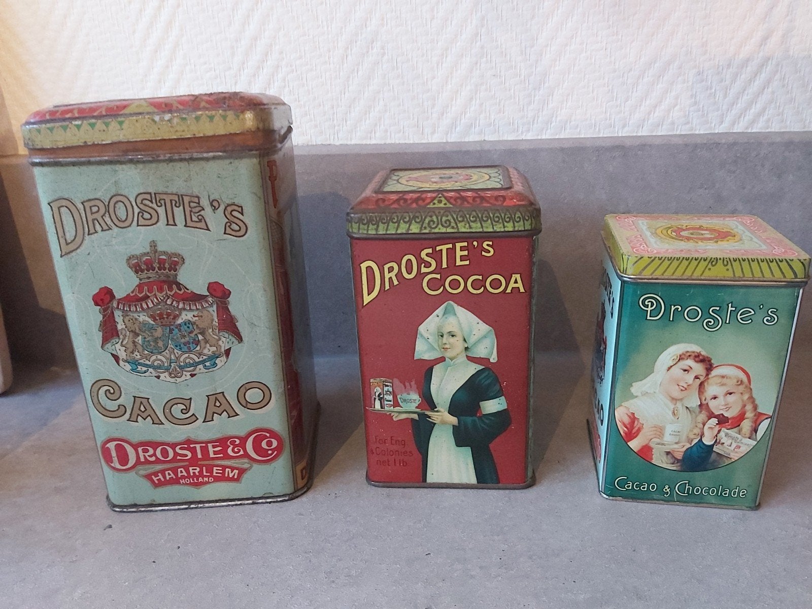 Vintage Droste Cacao en Chocolade Blikken Collectie, Ophalen of Verzenden, Gebruikt, Overige, Droste