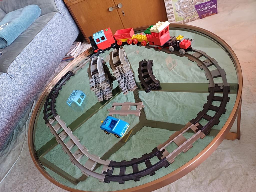 Grote set LEGO Duplo trein met rails en wagons, Kinderen en Baby's, Speelgoed | Duplo en Lego, Gebruikt, Ophalen of Verzenden