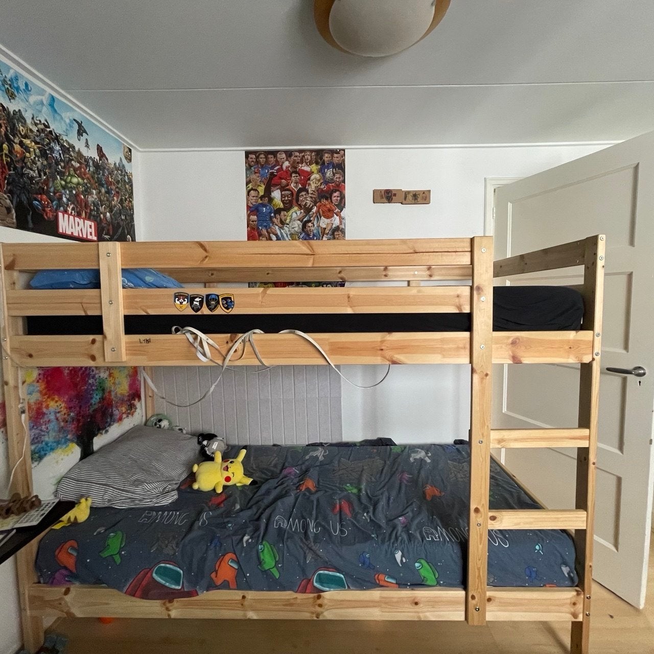 Stevig houten stapelbed met ladder, Ophalen, Gebruikt, 90 cm, 160 tot 180 cm