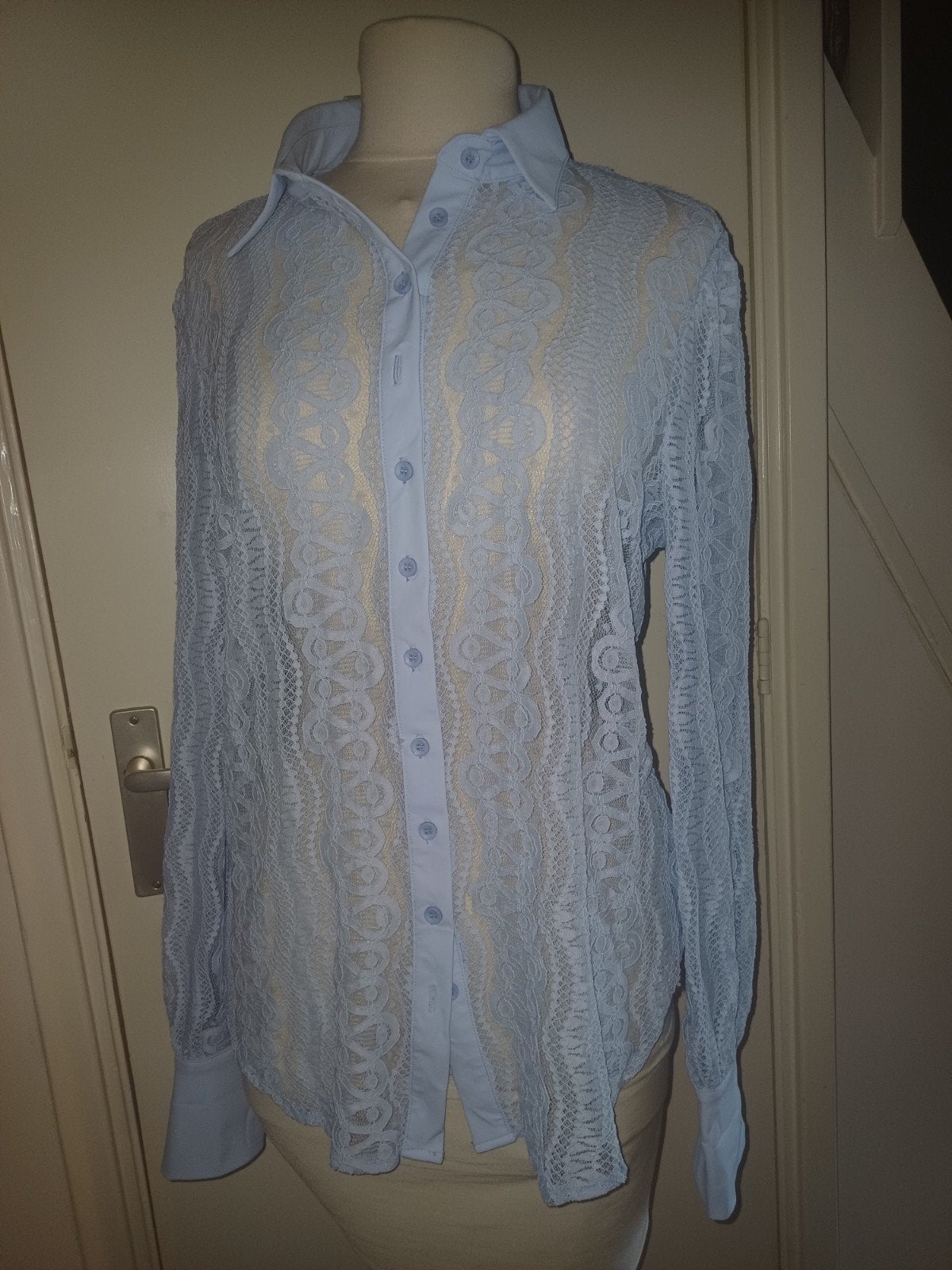 Mi Piace Kant Blouse Lichtblauw XL met Lange Manchetten, Kleding | Dames, Mp, Blauw, Maat 46/48 (XL) of groter, Nieuw