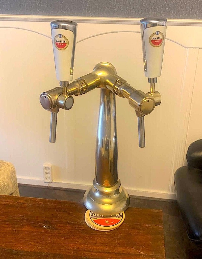 Mancave dubbelen koperen Amstel bier tapkraan tapzuil, Ophalen of Verzenden, Zo goed als nieuw