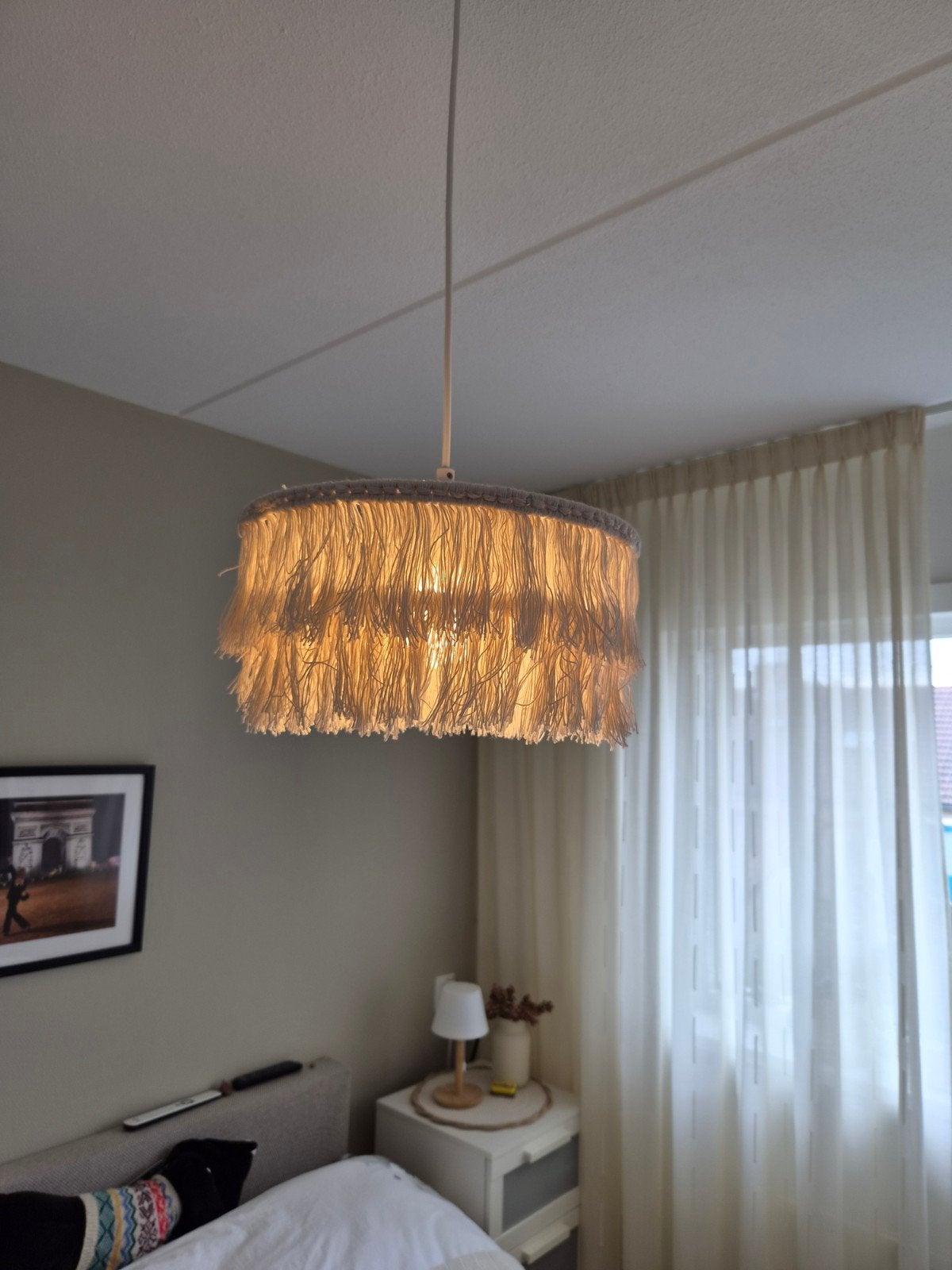 Leuke hanglamp met franjes, Textiel, Zo goed als nieuw, Boho, Modern, E27 (groot)