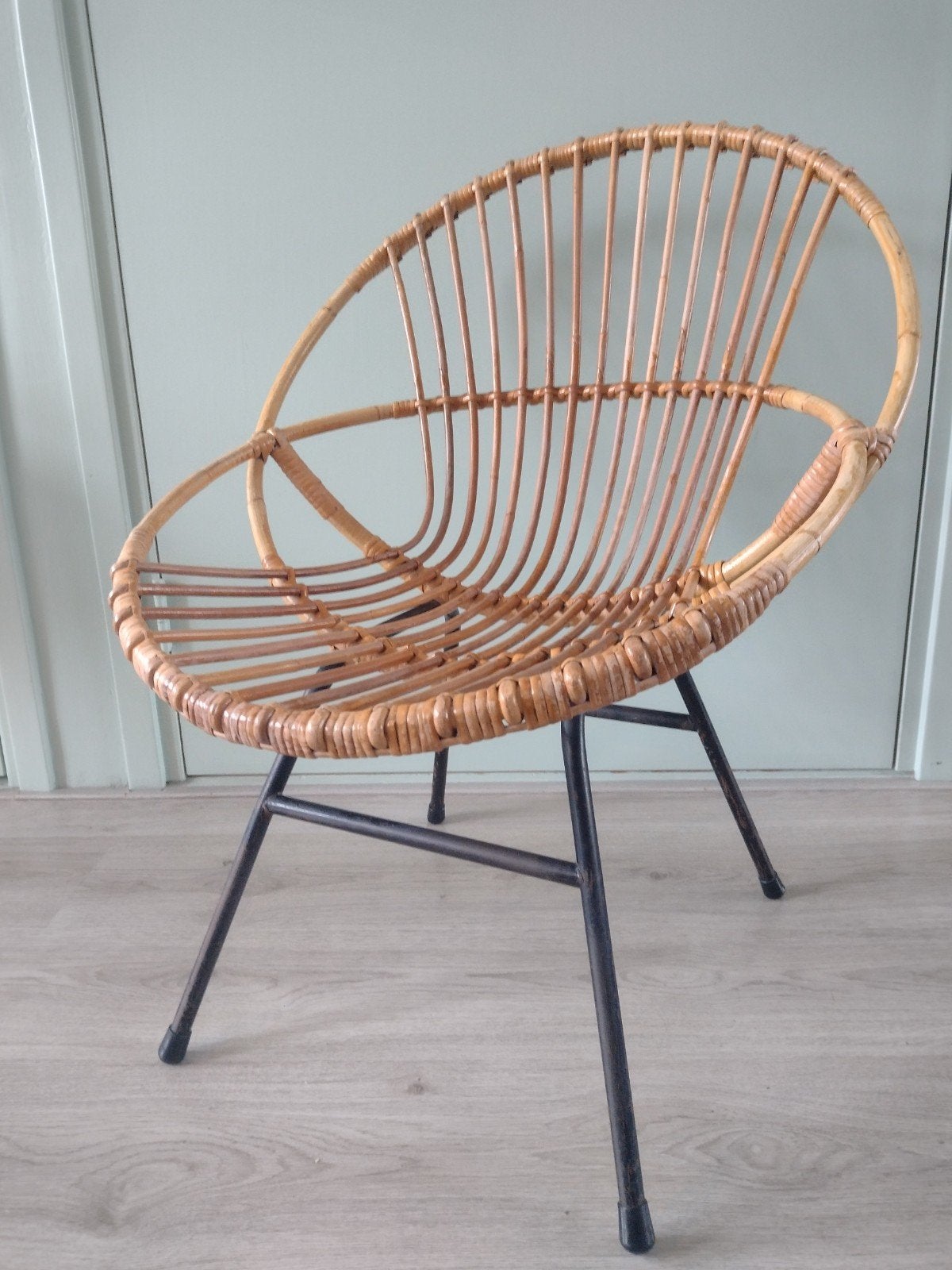 Vintage -Rohé Noordwolde- Rotan Stoel Jaren '60, Ophalen, Gebruikt, Metaal, Eén
