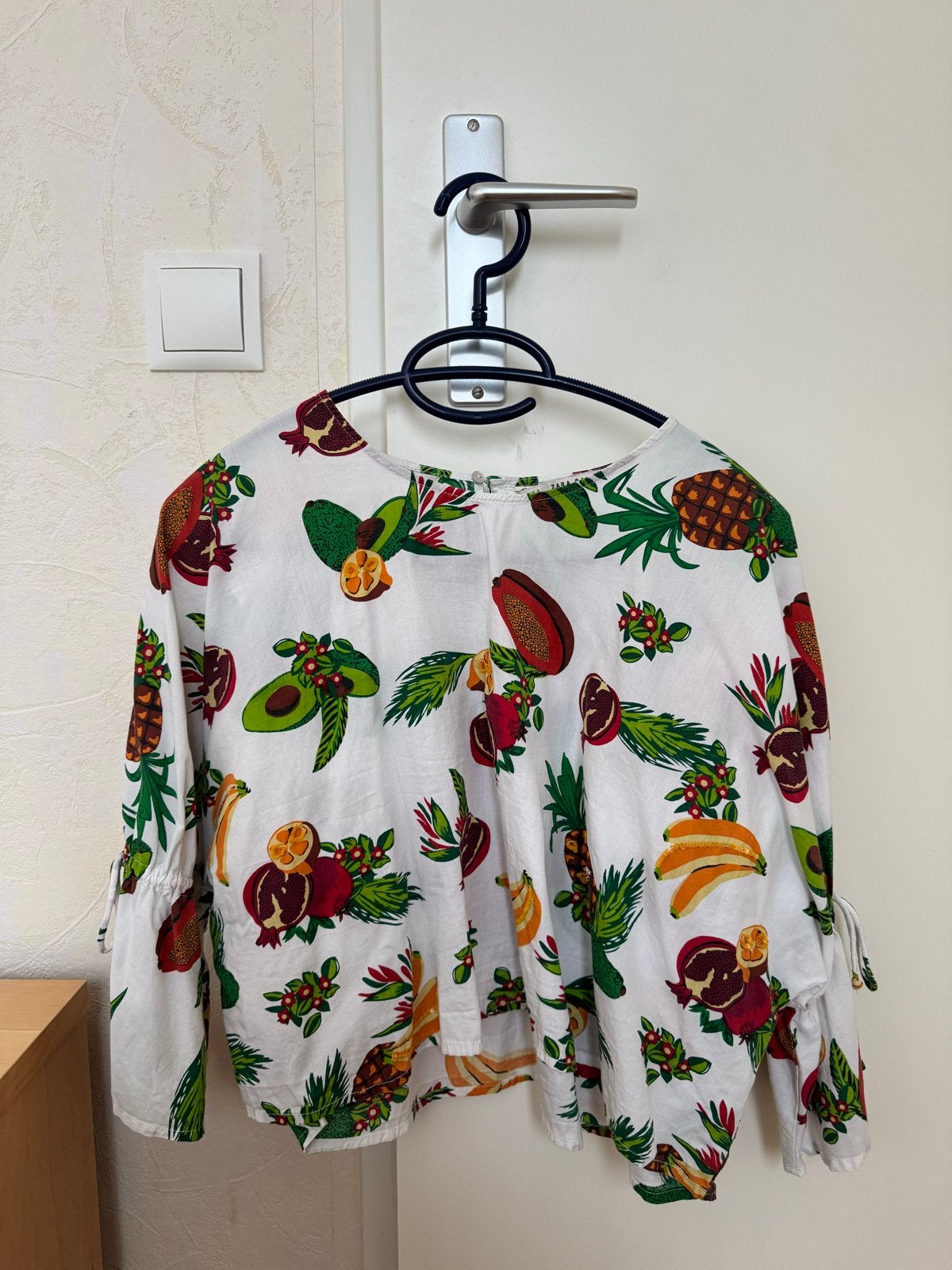 Zara Basic Blouse met Tropische Fruitprint - Maat S, Meerkleurig, Ophalen of Verzenden, Zo goed als nieuw, Lange mouw