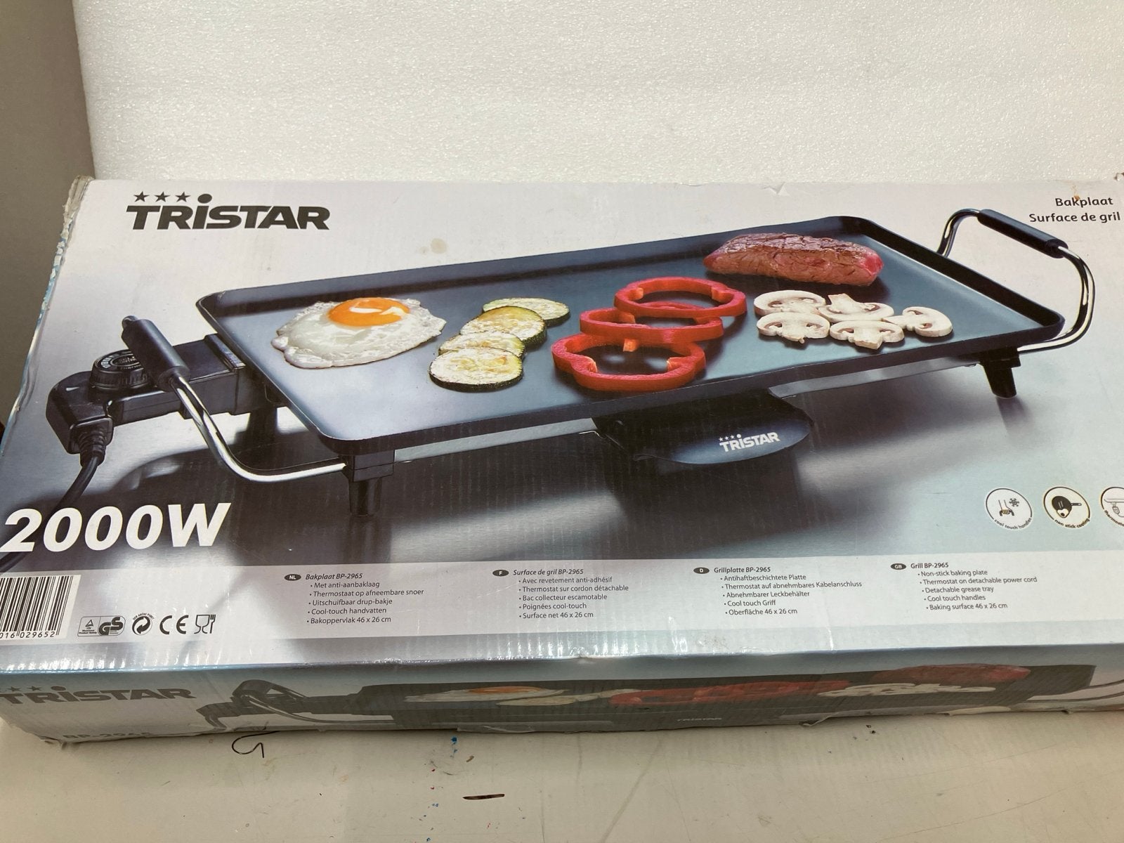 Tristar Bakplaat BP-2965 - 2000W met antiaanbaklaag, Ophalen of Verzenden, Zo goed als nieuw, Tafelgrill
