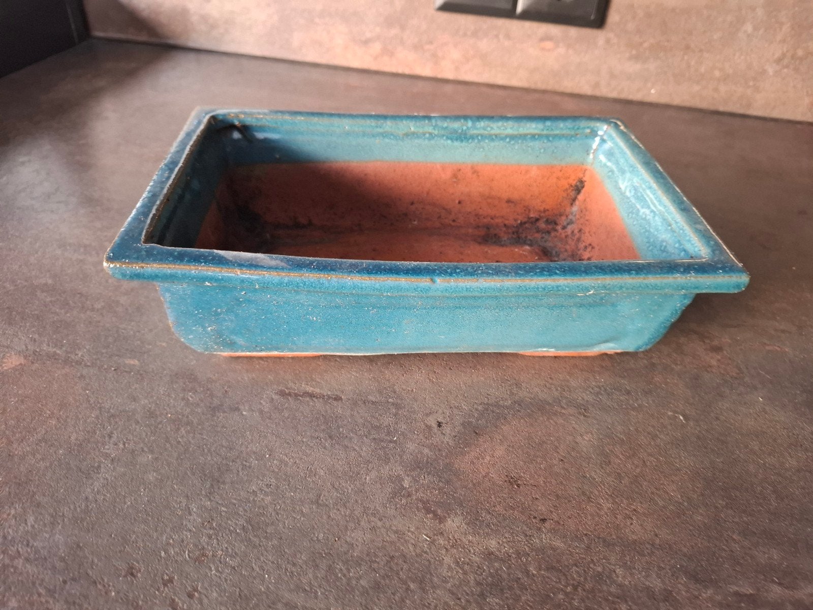 Turquoise Rechthoekige Bonsai Pot - Gebruikt, Gebruikt, Binnen, Ophalen of Verzenden, Aardewerk