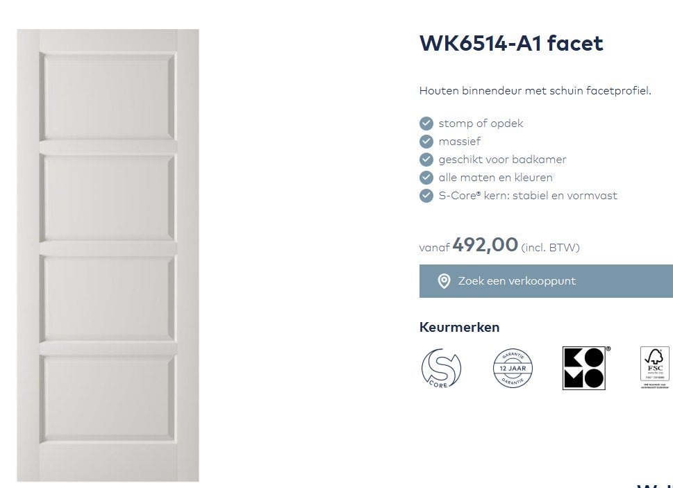 2 stuks binnendeur WK6514-A1 facet 930x2115 mm links opdek, Doe-het-zelf en Verbouw, Deuren en Horren, Ophalen, 80 tot 100 cm