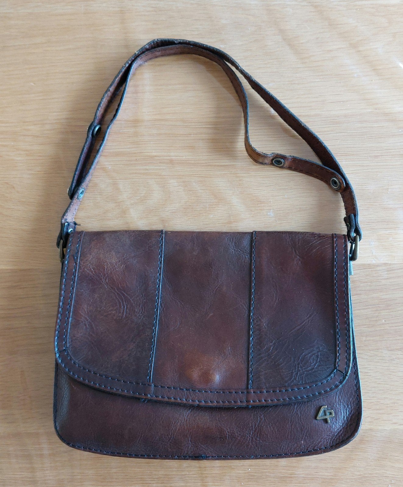 Vintage bruine leren schoudertas, Ophalen of Verzenden, Gebruikt, Bruin, Schoudertasje