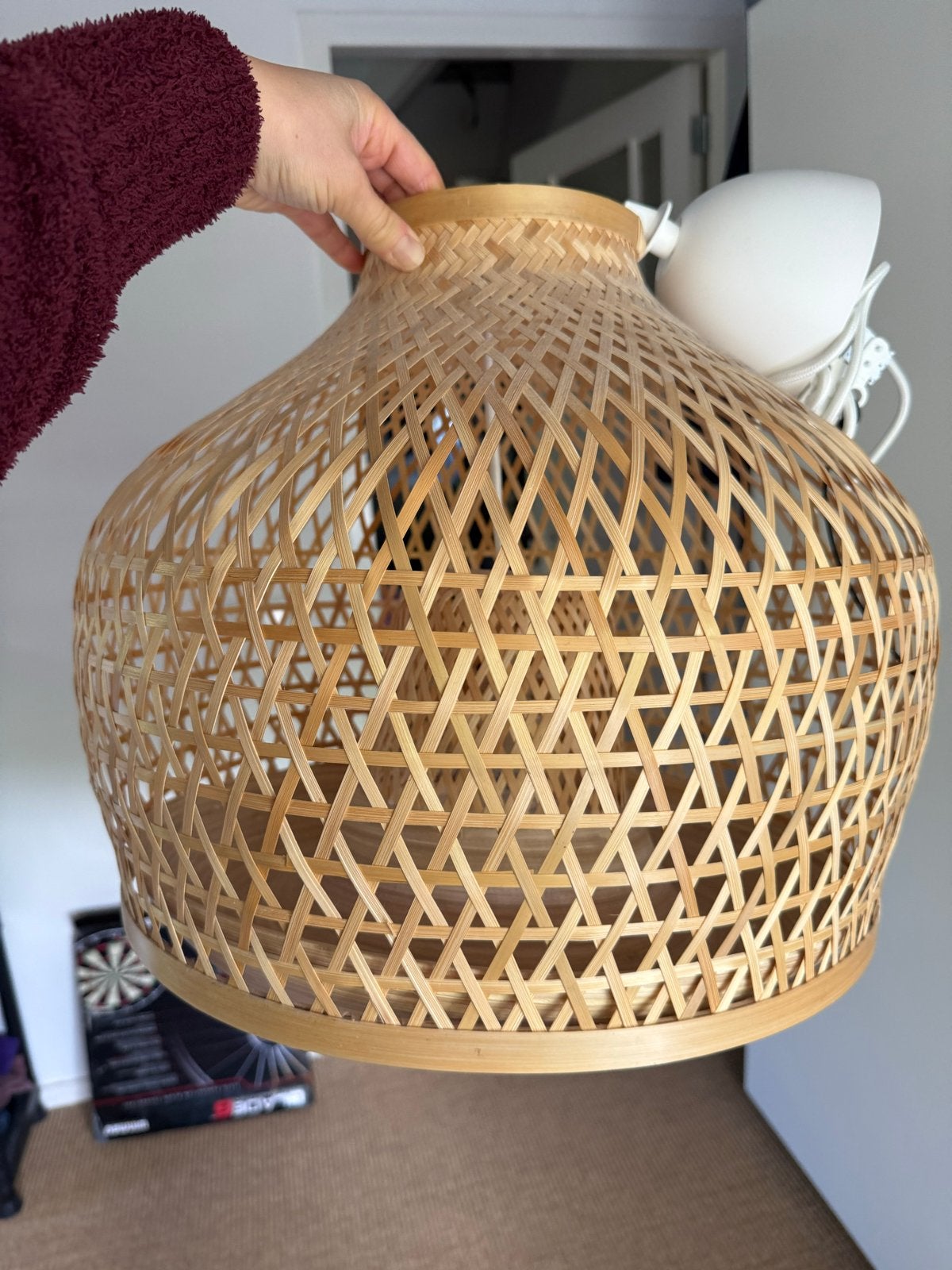 Rotan Bamboe Hanglamp - Natuurlijke Sfeerverlichting, Ophalen of Verzenden, Zo goed als nieuw, Hout, 50 tot 75 cm