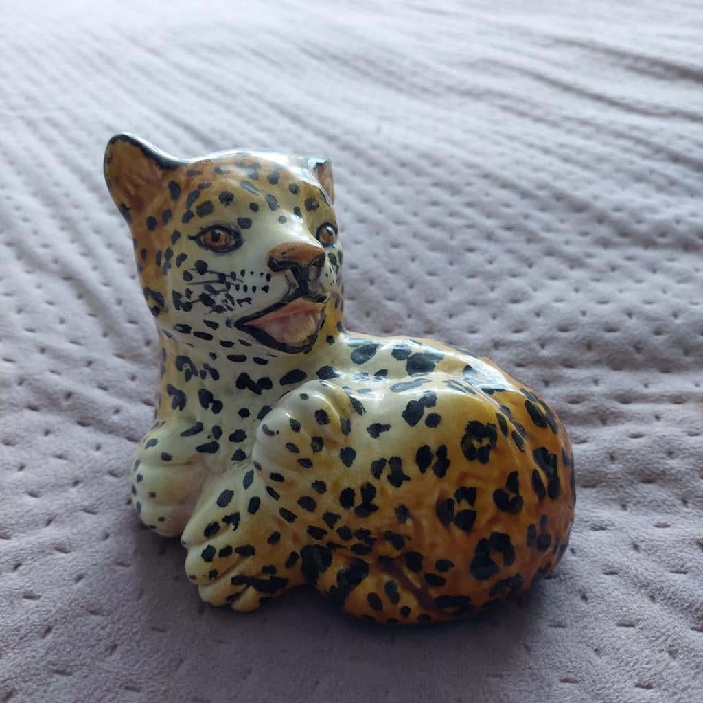 Vintage Italiaanse Keramische Luipaard Figuur, Ophalen of Verzenden