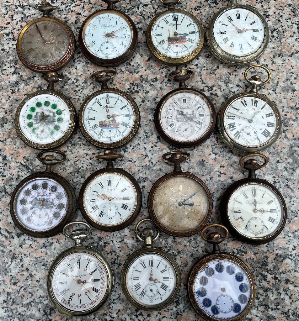 REGULATEUR zakhorloge  69 mm horloge, lot van 15 horloges, Zakhorloge, Staal, 1900 tot 1930, Ophalen