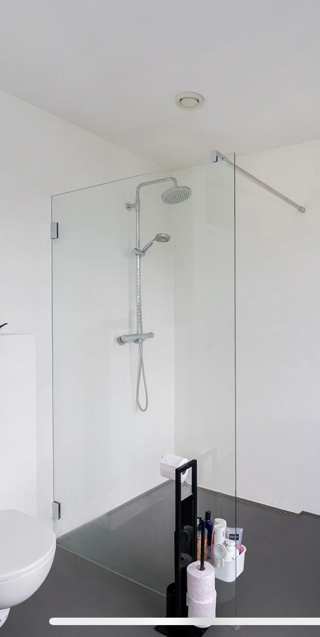 Glazen douchewand (120x200) met chromen stang en ophangers, Ophalen, Gebruikt, Glas, Douche