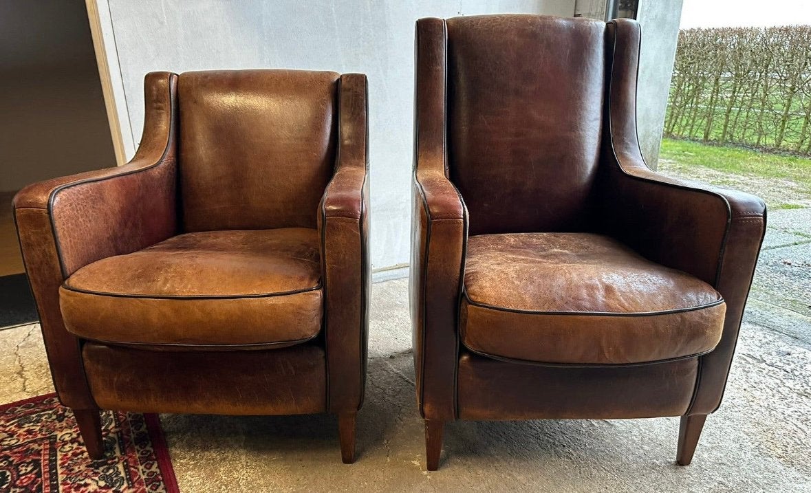 Set schapenleren fauteuils. Izgs, Huis en Inrichting, Fauteuils, Ophalen, ., Leer, .