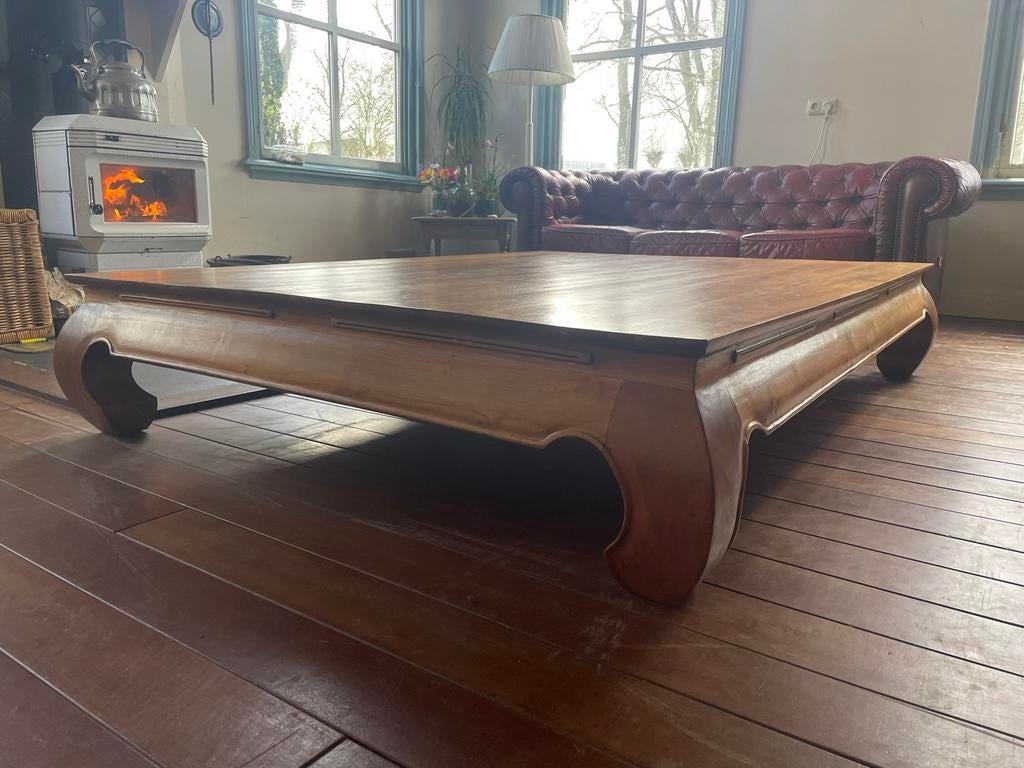 Unieke salontafel xxl 150 x 200 !!, Ophalen, Gebruikt, 150 tot 200 cm, Teakhout