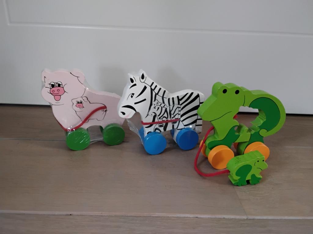 Houten Duwspeelgoed: Varken, Zebra en Krokodil, Ophalen of Verzenden, Nieuw, Duw- of Trekspeelgoed