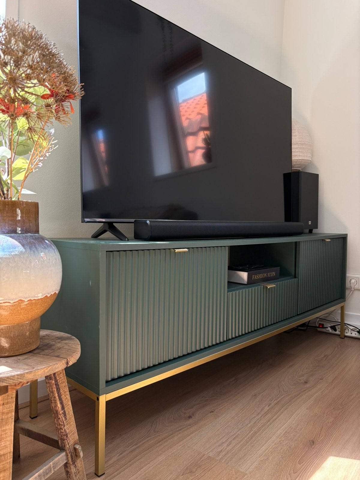 Meubella TV meubel groen/ goud, Ophalen, Gebruikt, 25 tot 50 cm, Minder dan 100 cm