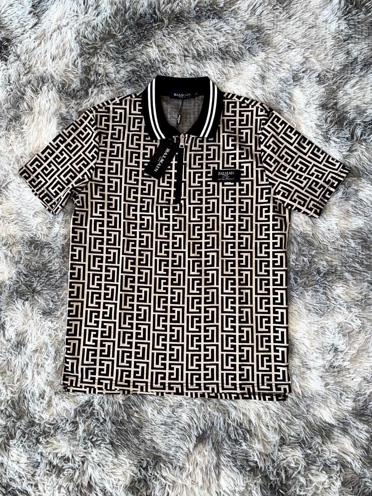 Balmain Polo Shirt met Monogram Patroon, Ophalen of Verzenden, Nieuw, Maat 52/54 (L), Zwart
