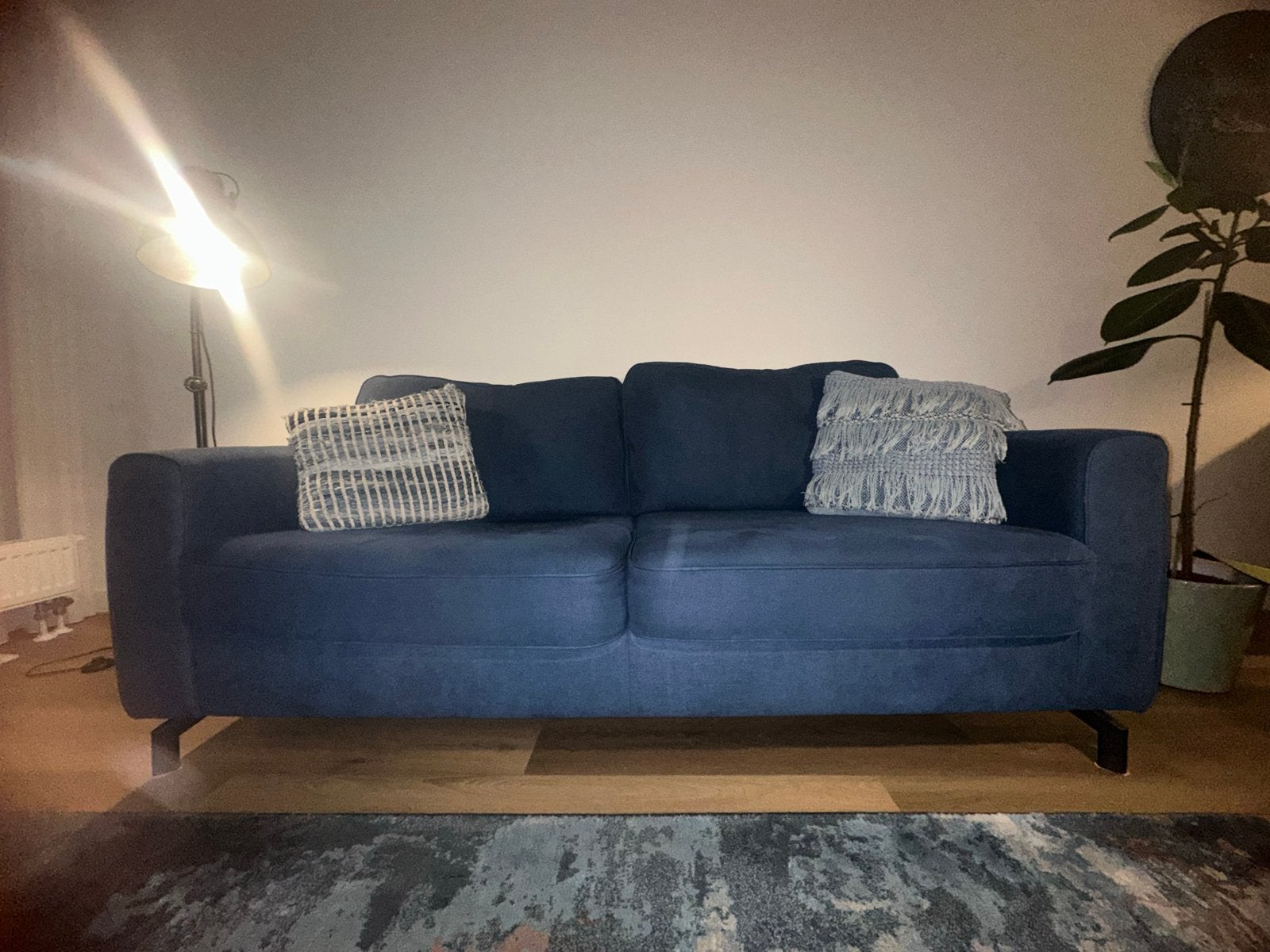 Denim Blauwe 3-zits bank, Ophalen, Gebruikt, Minder dan 75 cm, 150 tot 200 cm