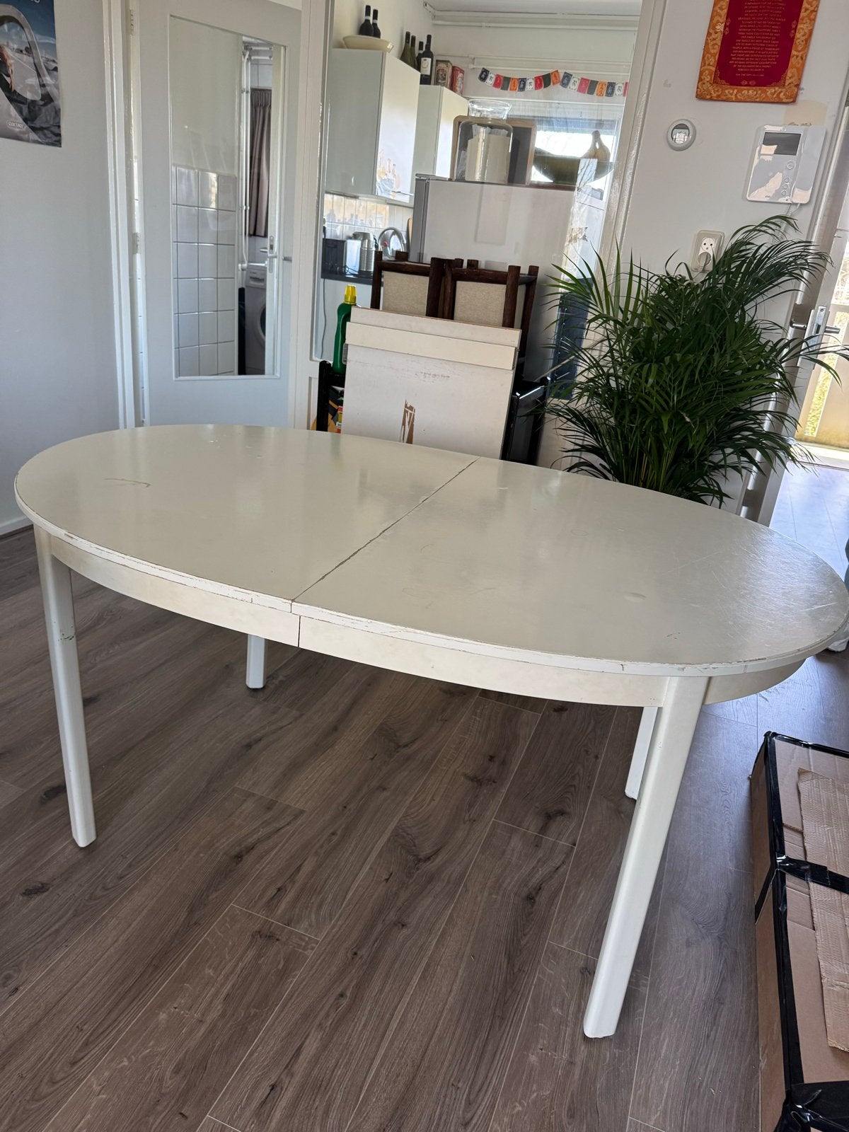 Ovale eettafel, uitschuifbaar, crème wit, Huis en Inrichting, Gebruikt, 100 tot 150 cm, Vier personen, Ovaal