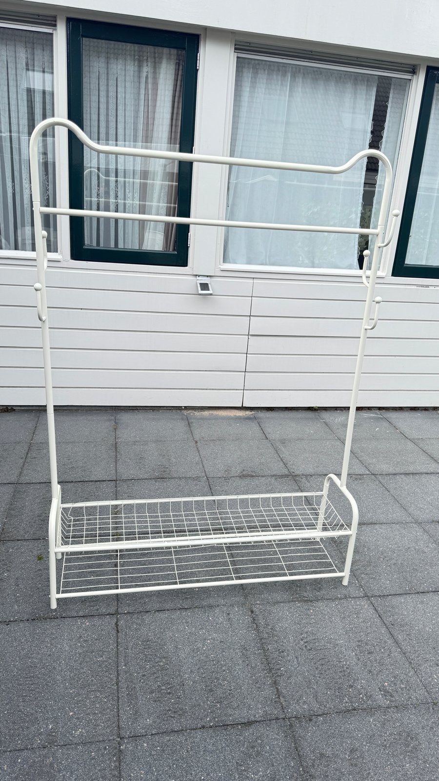 Witte staande kapstok met schoenenrek, Huis en Inrichting, Gebruikt, Ophalen of Verzenden, Metaal, Staande kapstok