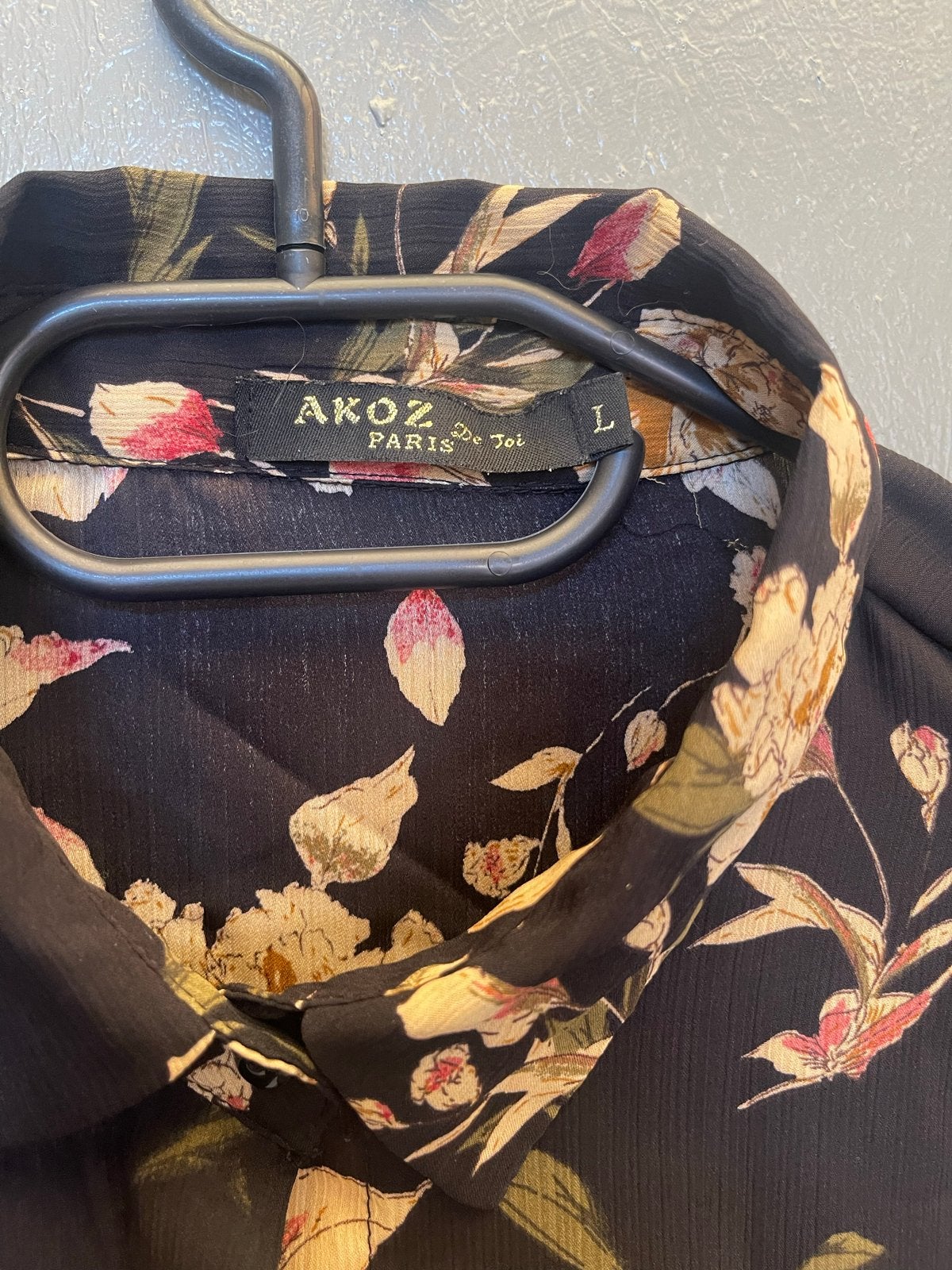 AKOZ PARIS Bloes met bloemenprint - Maat L, Ophalen of Verzenden, Zo goed als nieuw, Maat 42/44 (L), Zwart