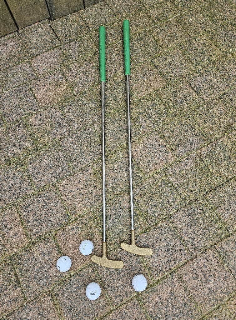 2 Midgetgolf sticks + 4 golfballen, Ophalen of Verzenden, Zo goed als nieuw, Club