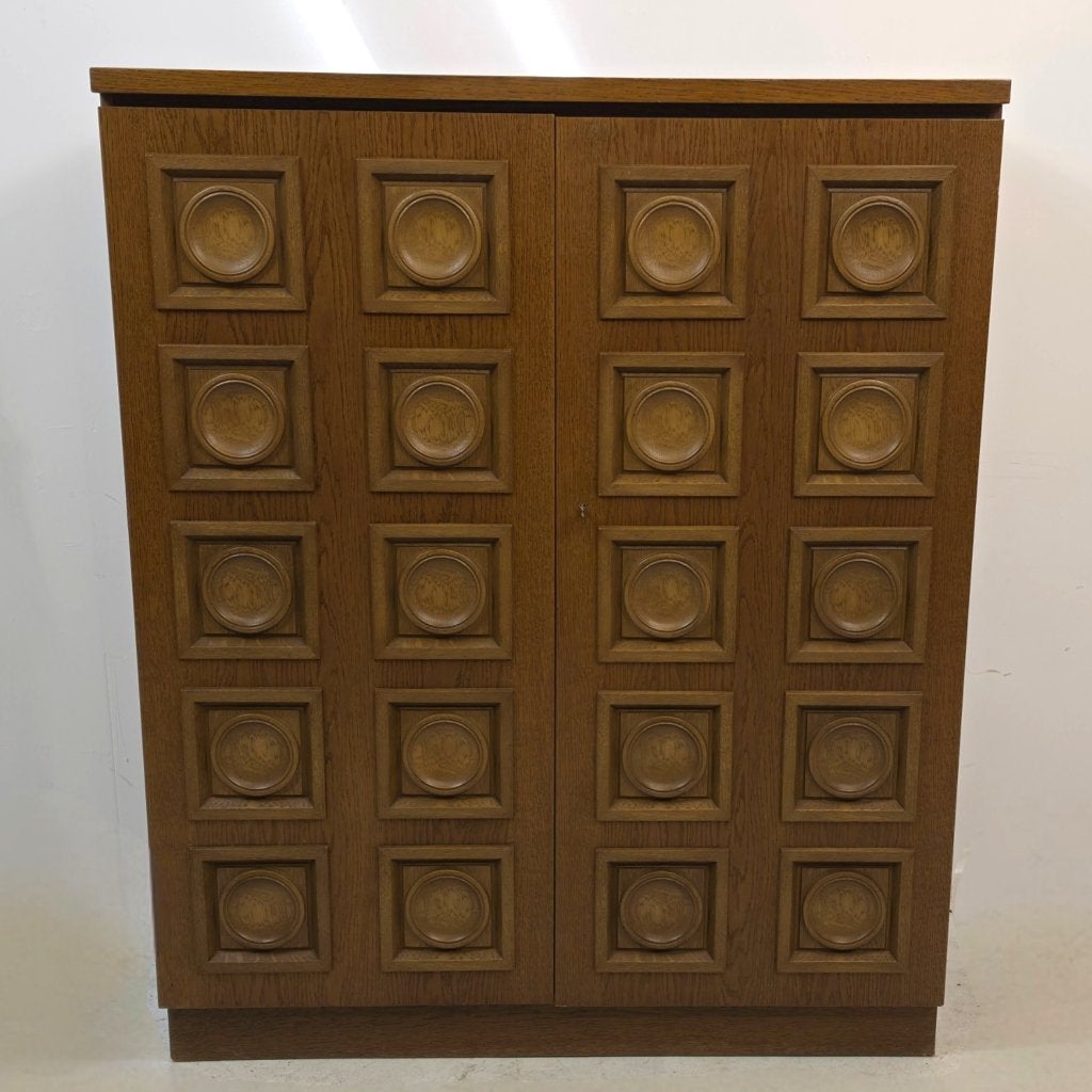 Bartels brutalist kast jaren 70 eikenhout mid century, Huis en Inrichting, Kasten | Wandmeubels, Ophalen, Met plank(en), Gebruikt