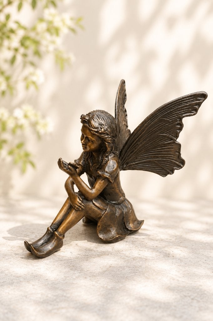 Bronzen beeld/ ELFJE MET VLINDER /FEE / ENGEL, Ophalen of Verzenden, Brons, Beeld