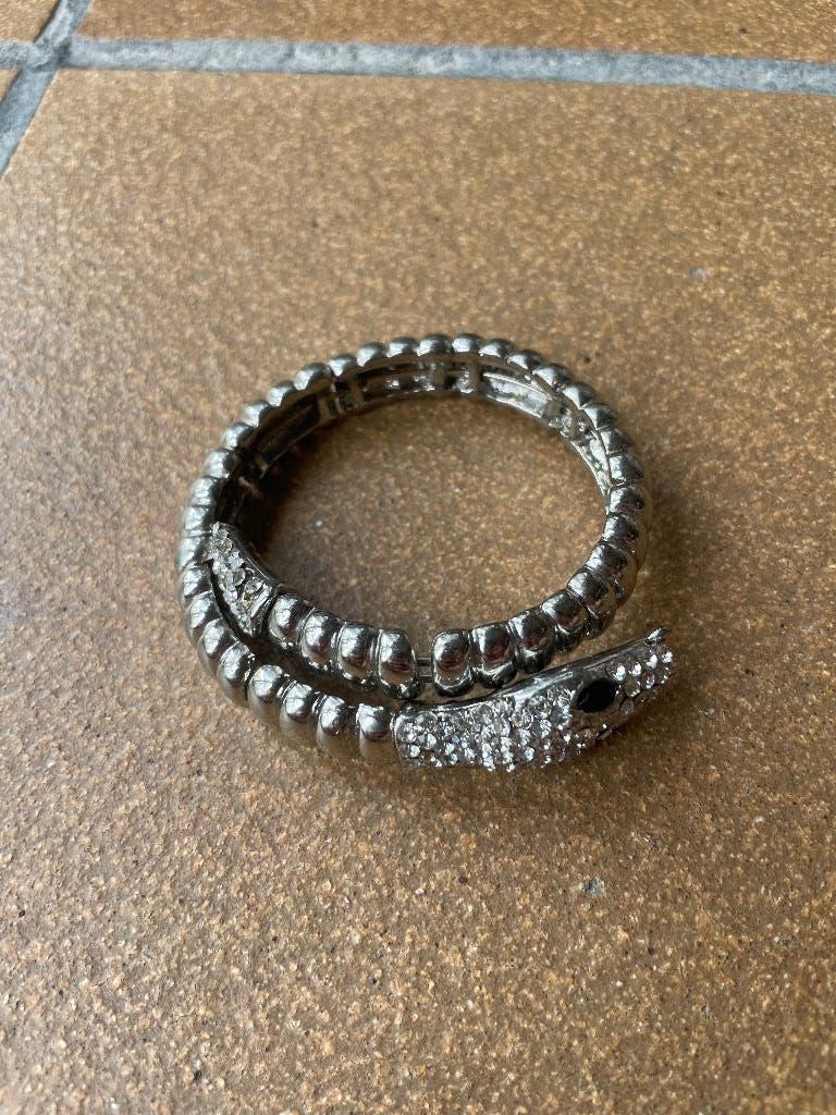 Vintage strass zilverkleurig slang armband klemarmband boho, Overige materialen, Met strass, Ophalen of Verzenden, Zo goed als nieuw
