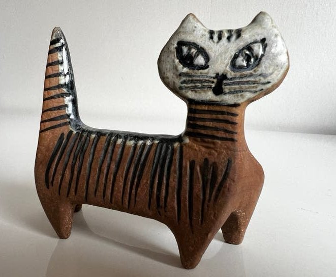 Vintage Lisa Larson Gustavsberg Kat Lilla Zoo Jaren 70, Antiek en Kunst, Kunst | Designobjecten, Ophalen of Verzenden, Beeld, Steen/keramiek