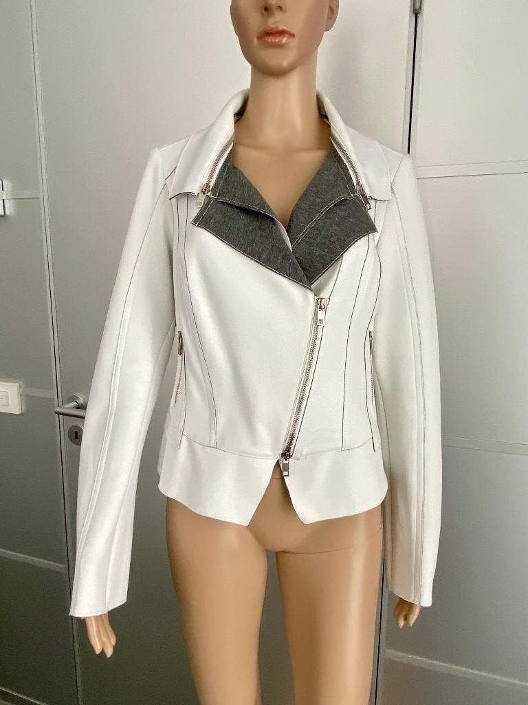 H528 Nieuw: Biba mt 40=M kort jasje biker blazer colbert wit, Kleding | Dames, Maat 38/40 (M), Wit, Nieuw, Biba