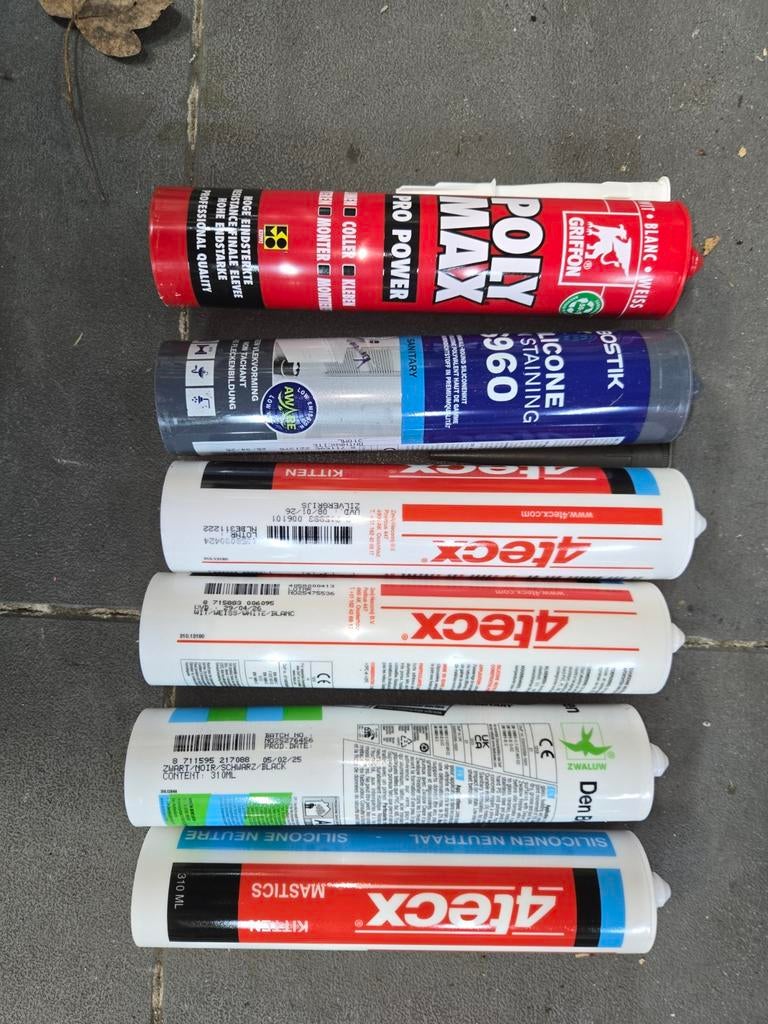 Grote partij kit en lijm: Poly Max, 4tecx, Den Braven, Ophalen of Verzenden, Nieuw