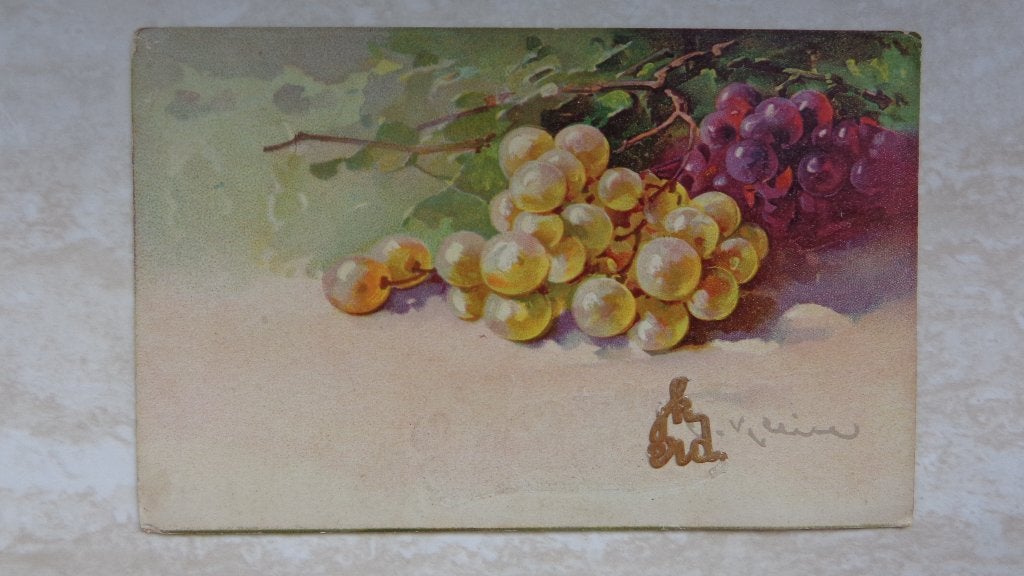 Kunstenaarskaart Stilleven Wit Rood Druiven, Verzamelen, Ansichtkaarten | Themakaarten, Ophalen, 1920 tot 1940, Gelopen, Overige thema's