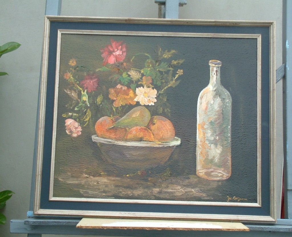 olie verf schilderij fruitschaal 40 x 50 cm, Doek, Ophalen of Verzenden, Gesigneerd, Olieverf