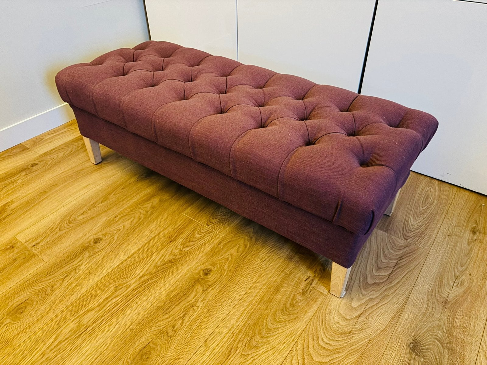 Hocker / eetkamerbank, stof: paars  en afmeting: 123x50 cm., Ophalen, 100 tot 125 cm, Stof, Rechthoekig