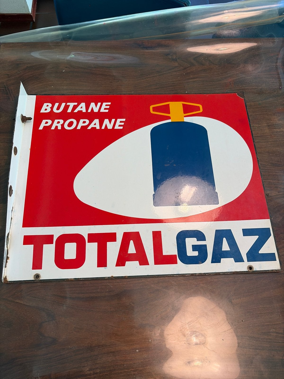 Vintage Totalgaz Butaan Propaan Reclamebord Emaille, Ophalen of Verzenden, Gebruikt, Reclamebord