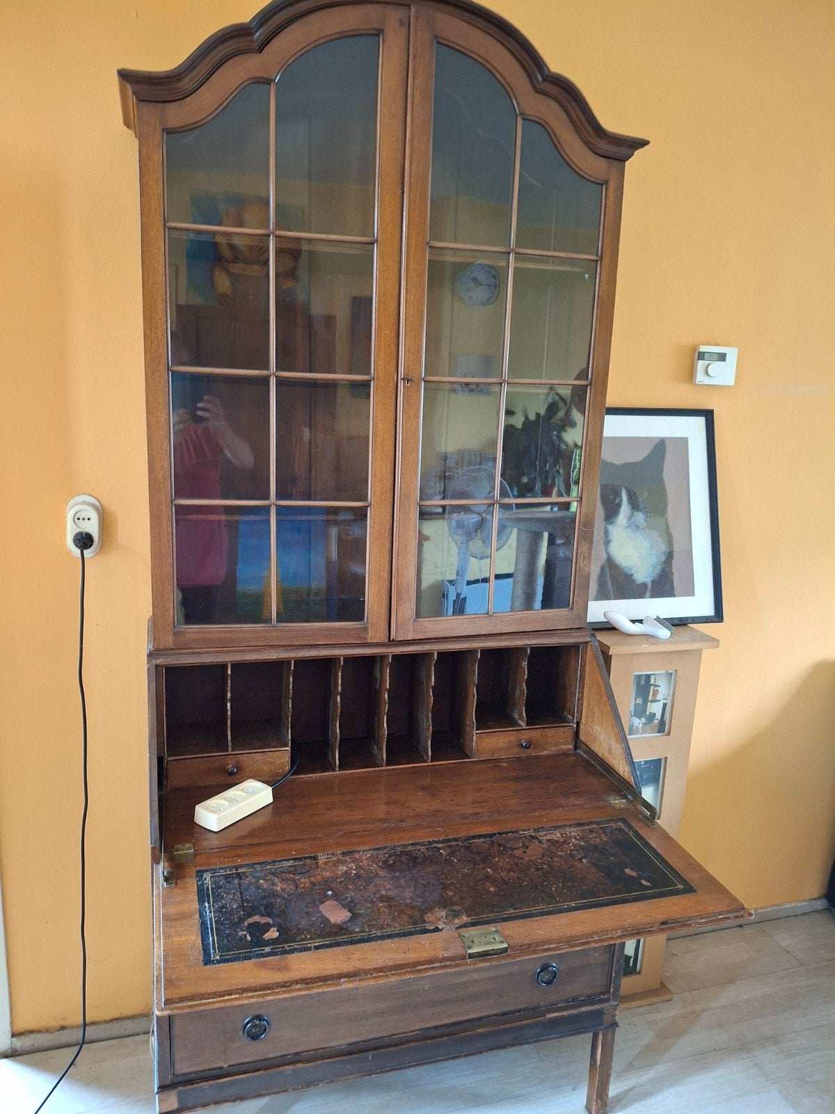 Antieke secretaire met vitrinekast, Huis en Inrichting, Kasten | Secretaires, Ophalen, Gebruikt, Antiek