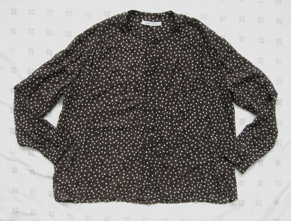 Samsoe & Samsoe blouse bruin polkadot , Elmy coffee, L = 40, Maat 38/40 (M), Bruin, Ophalen of Verzenden, Zo goed als nieuw