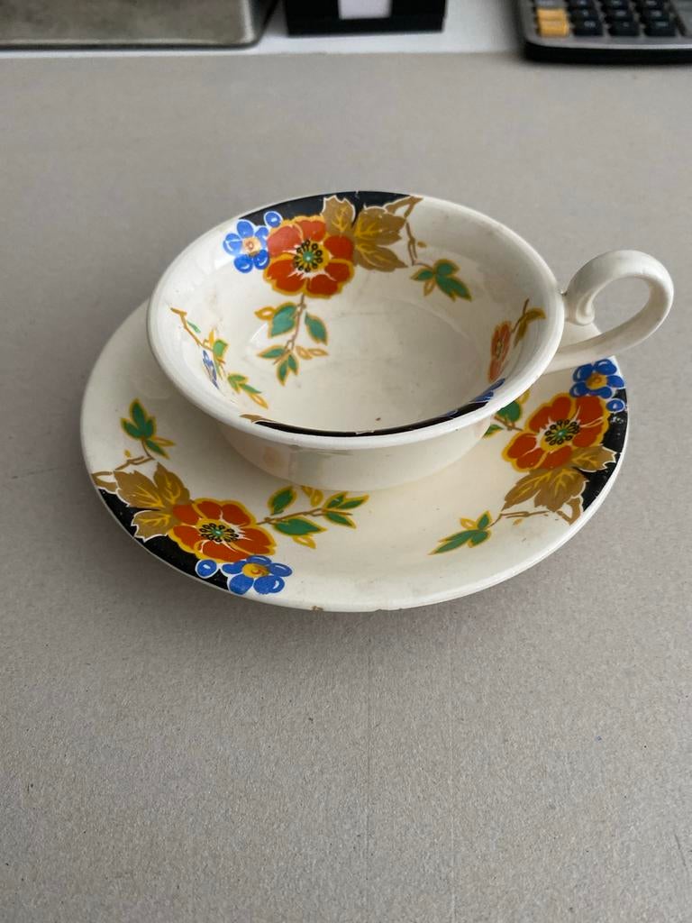 Vintage Mosa Maastricht Kop en Schotel met Bloemenpatroon, Ophalen of Verzenden