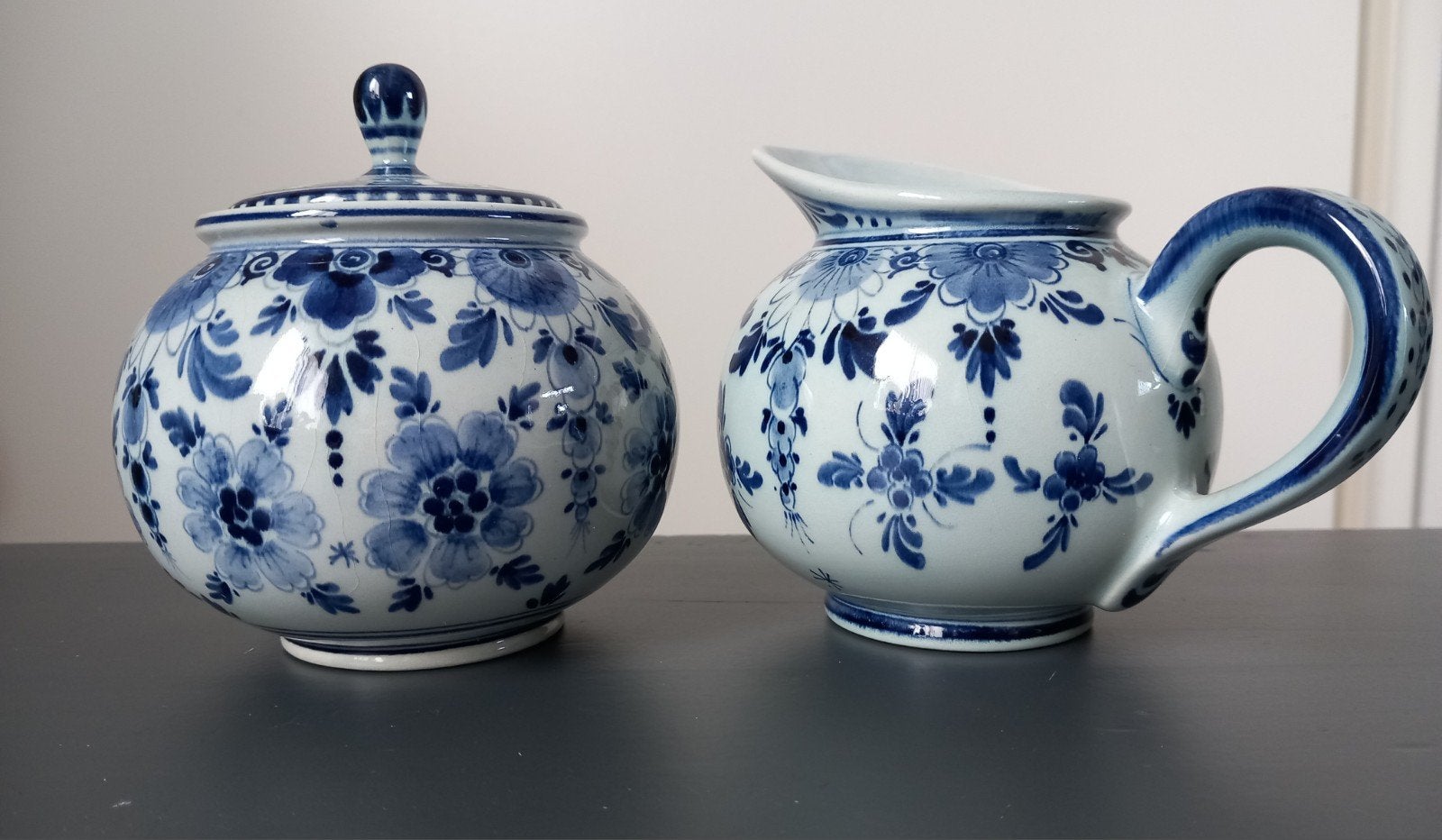 Delfts Blauw Suikerpot en Melkkan Set - Handgeschilderd, Ophalen of Verzenden