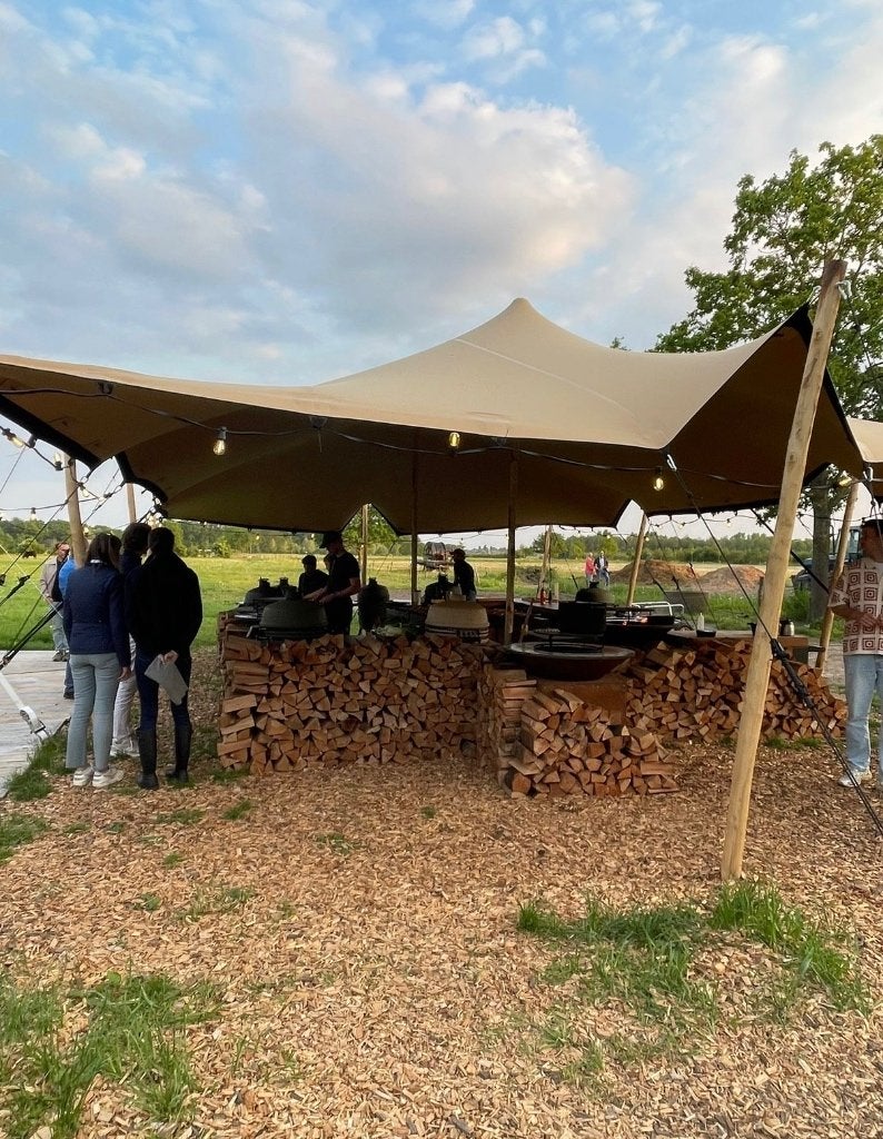 OUTLET DEAL! Stretchtent 7,5 x 10,5 - sand kleur, Ophalen, ., Partytent, 6 meter of meer