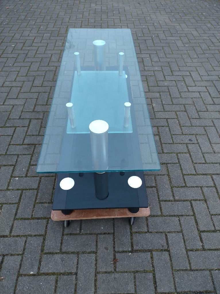 TV meubel, Ophalen, Minder dan 50 cm, Modern glas, Zo goed als nieuw