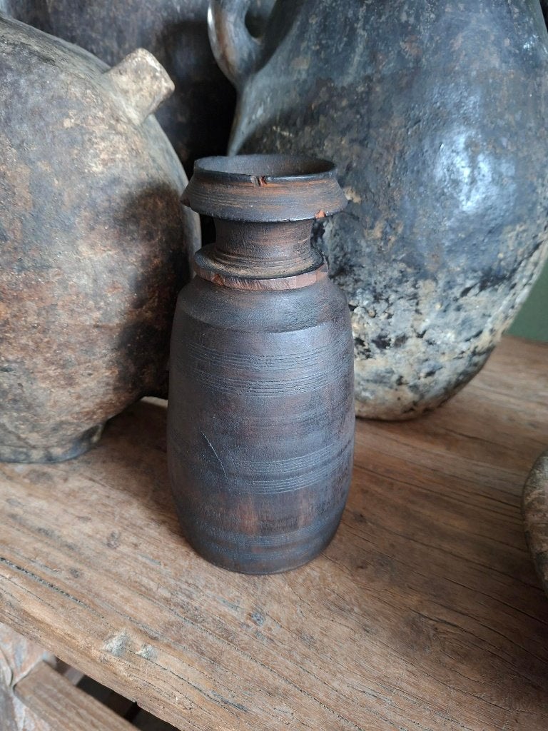 Nepalese kruik 20 cm, Hout, Ophalen of Verzenden, Bruin, Landelijk