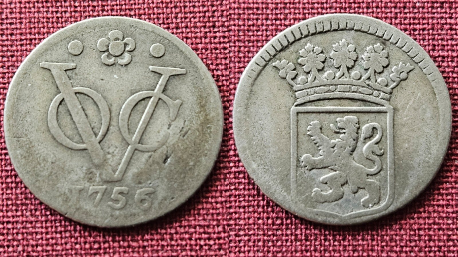 Zeldzame zilveren halve VOC duit Holland overslag 1756/1755, Ophalen of Verzenden, Vóór koninkrijk, Losse munt, Zilver