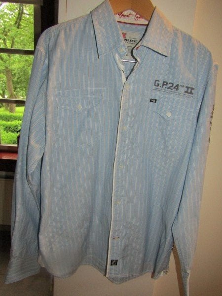 F1153 TWINLIFE mt XL overhemd lichtblauw streepje, Zo goed als nieuw, Twinlife, Halswijdte 43/44 (XL), Verzenden