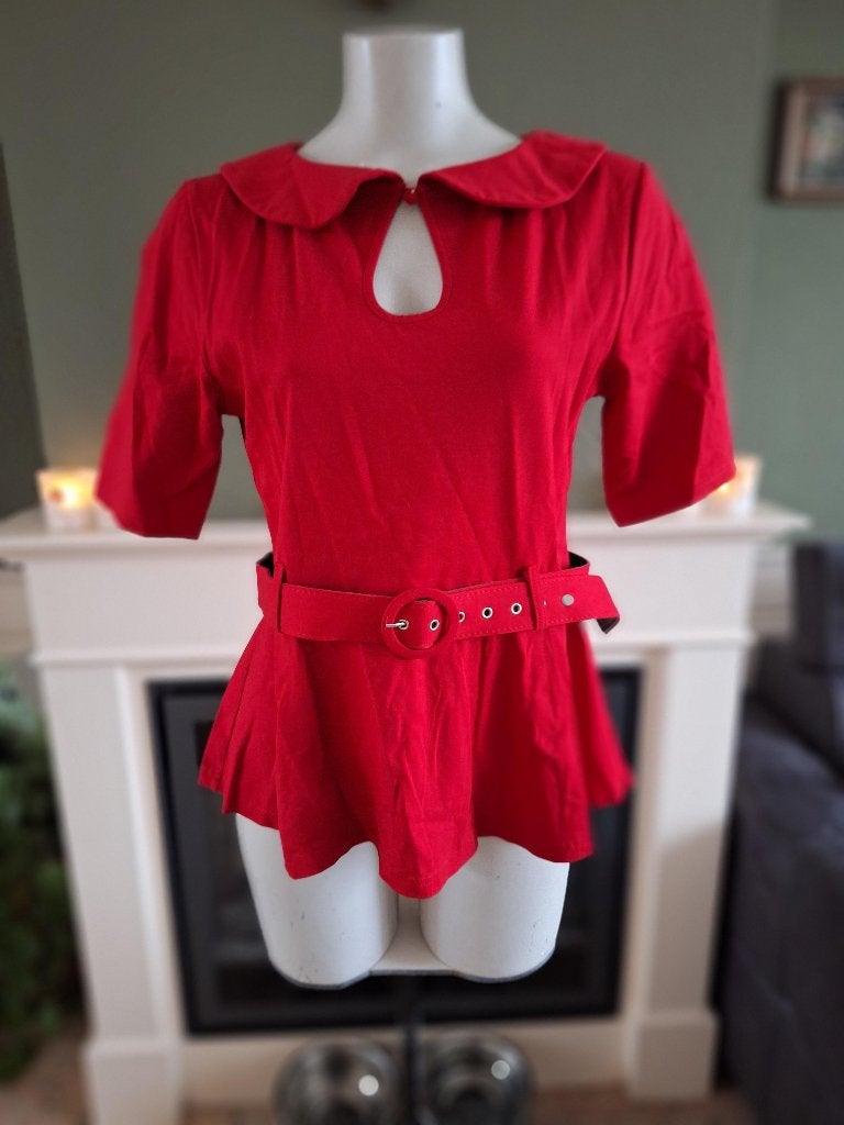 Voodoo Vixen rode peplum riem top XXL peter pan 42, Verzenden, Voodoo Vixen, Maat 42/44 (L), Zo goed als nieuw