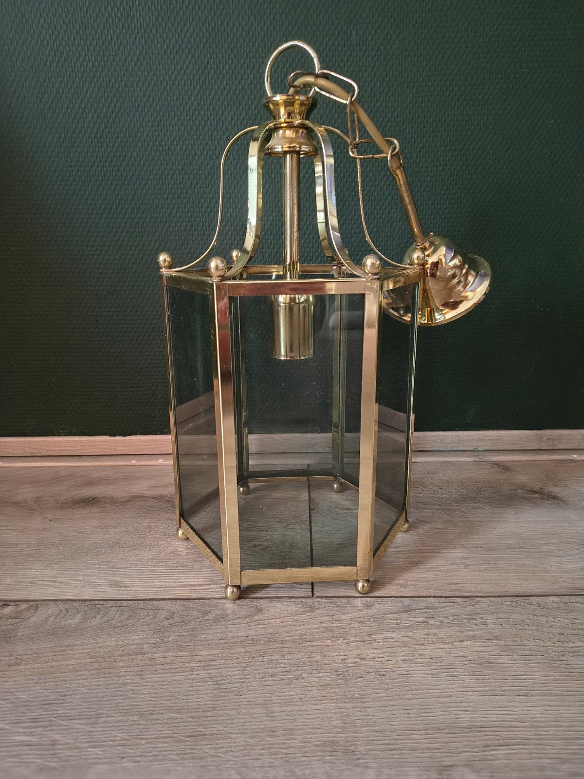 mooie goudkleurige hanglamp te koop met glas., Ophalen, Glas