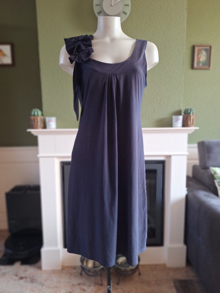 K-Design donker blauwe strikjes jurk L, Kleding | Dames, Maat 38/40 (M), K-design, Knielengte, Gedragen