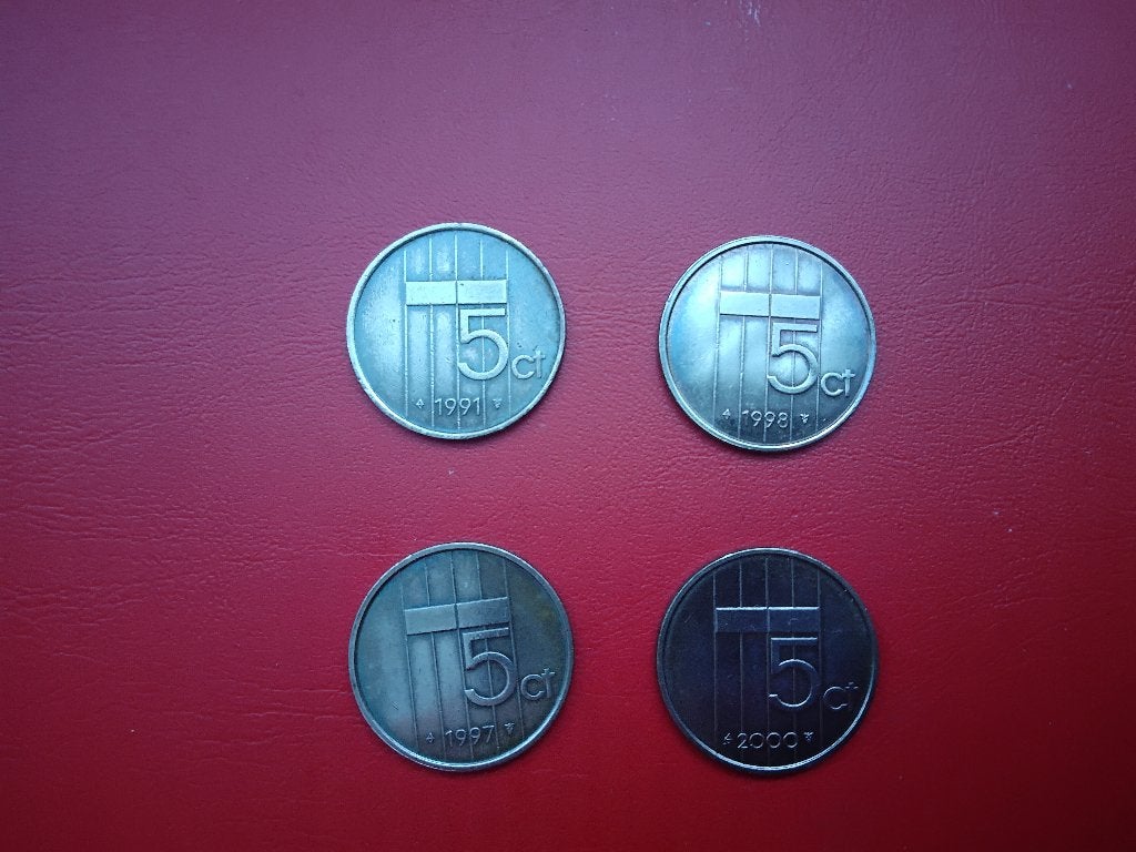 4x 5 cent (stuivers) uit 1991, 1997, 1998 en 2000, Ophalen of Verzenden, Koningin Beatrix, 5 cent, Losse munt